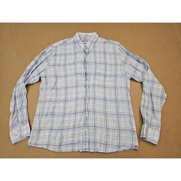 Peter Millar Linen Sport Shirt Men's XL Plaid Crown Sport Button Up Blue - Picture 1 of 13